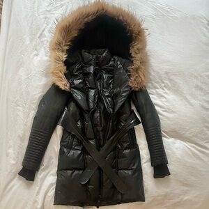 RUDSAK Black Puffer Coat with Brown Fur Trim